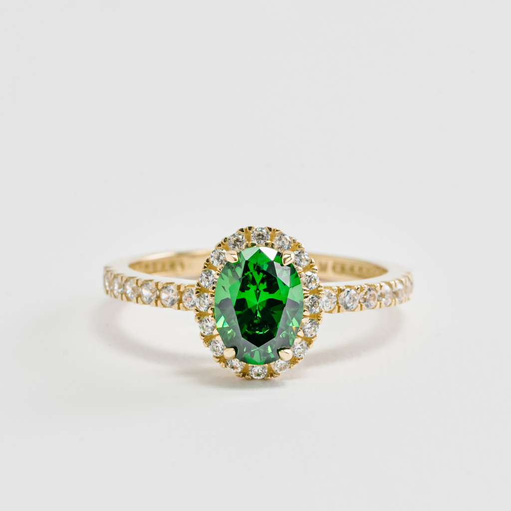 Anillo Esmeralda y Circonias- Joyería de la casa - Oro Amarillo 14K