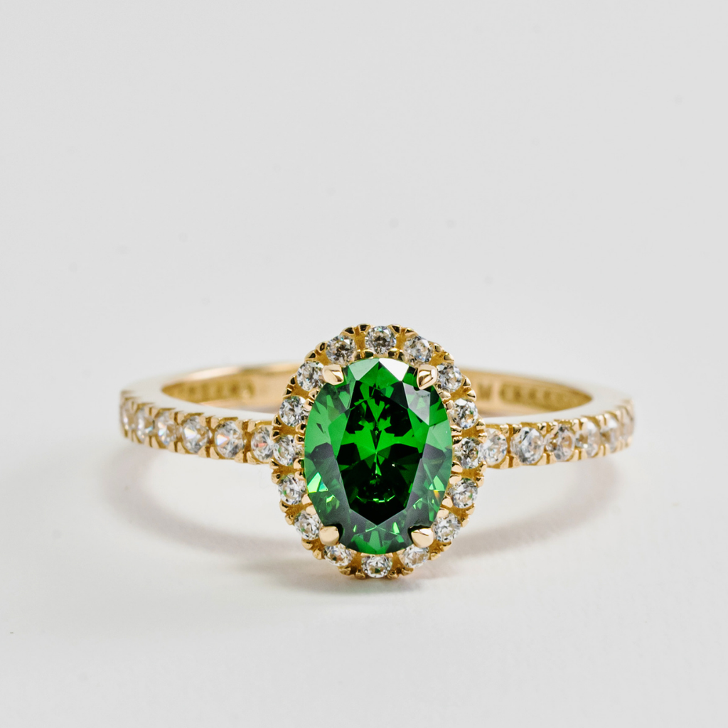Anillo Esmeralda y Circonias- Joyería de la casa - Oro Amarillo 14K