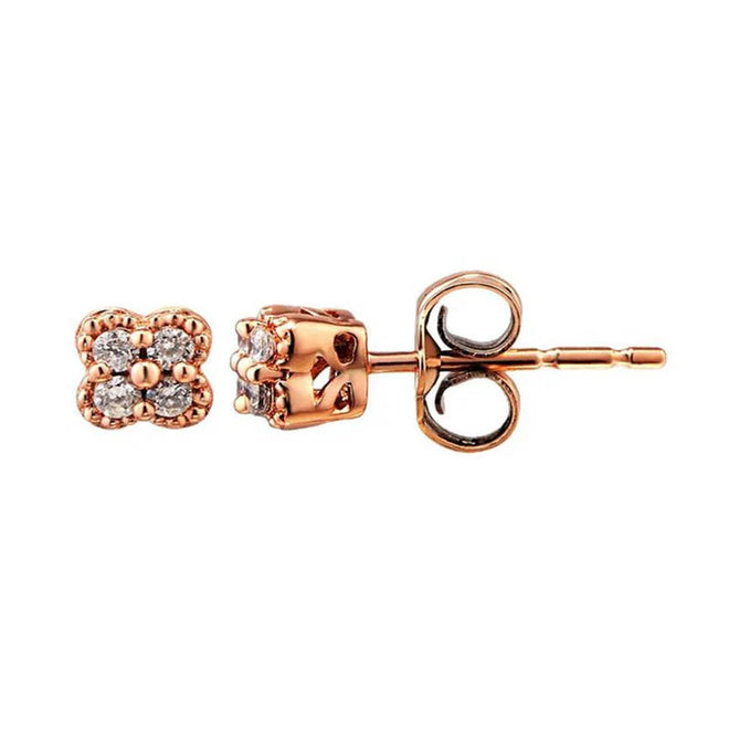 ARETES tipo broquel en oro rosa flor de 14K con diamantes