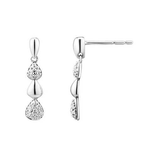 ARETES largos de gota en oro blanco de 14K con diamantes