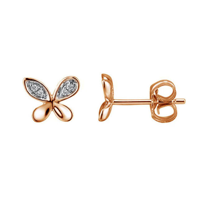 ARETES mariposa en oro rosa de 14K con diamantes